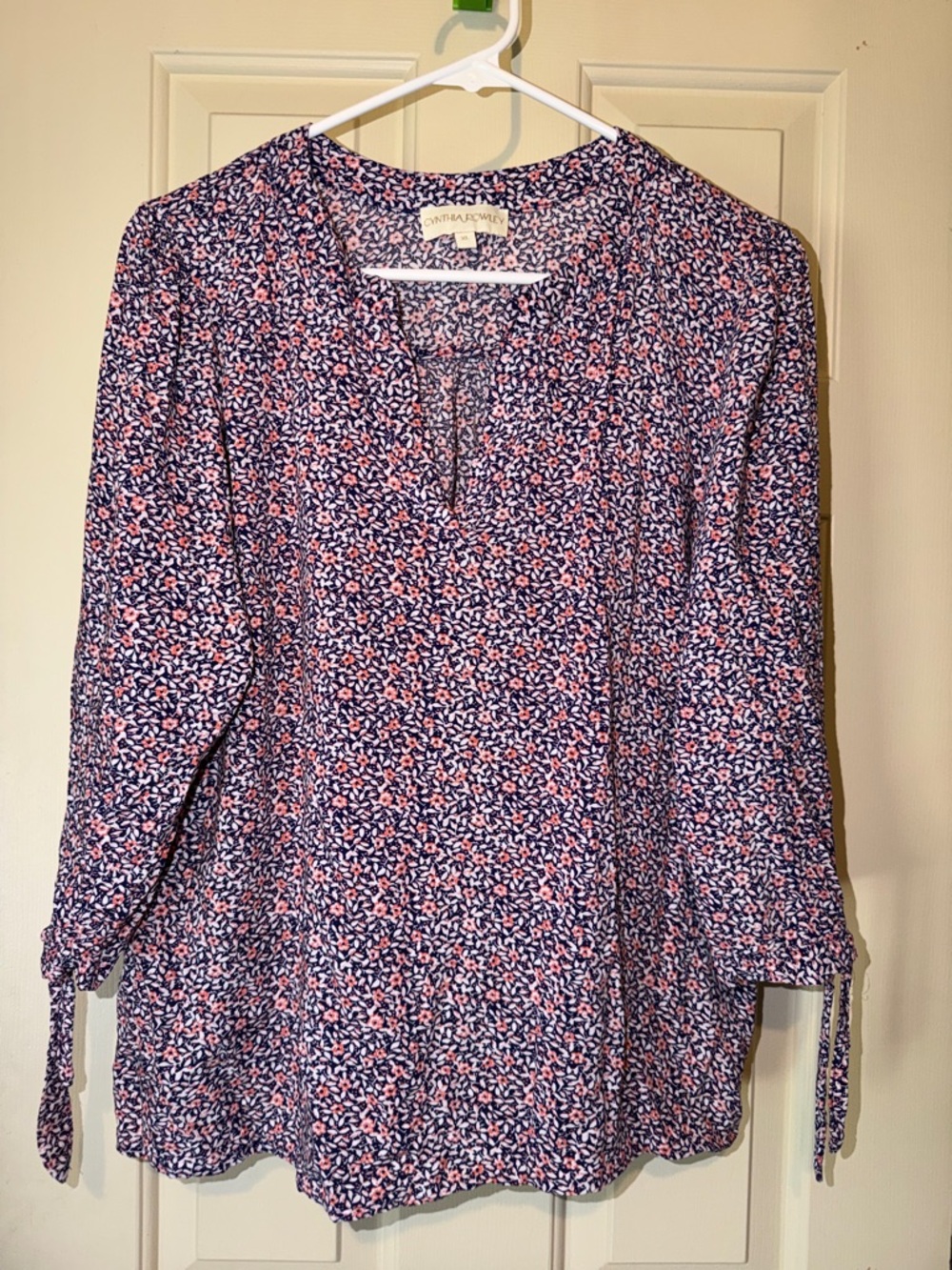Catherine Rowley  Navy & Pink Floral Split-Neck Tunic